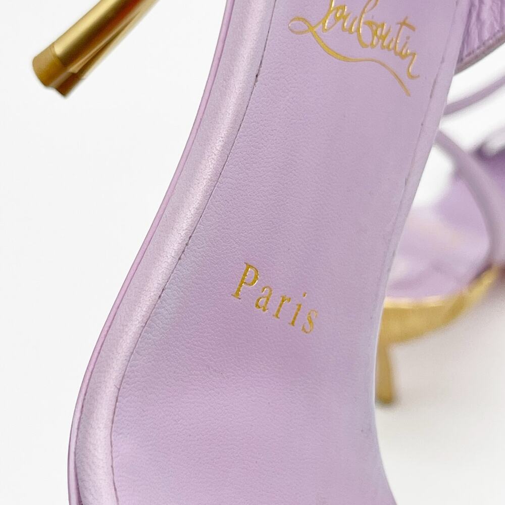 Christian Louboutin Ginko Girl 85 Lavender Ankle Strap Sandal Gold Heels EU 37 - Picture 9 of 16